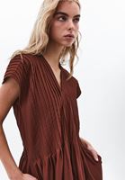 Bayan Kahverengi V Yaka Uzun Elbise