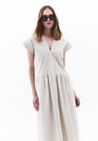 Bayan Krem V Yaka Uzun Elbise