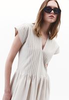 Bayan Krem V Yaka Uzun Elbise