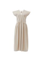 Bayan Krem V Yaka Uzun Elbise