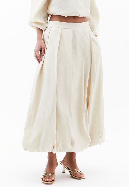 Pileli Balon Etek ve Balon Kollu Bluz Kombini