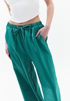 Bayan Yeşil Yüksek Bel Wide-Leg Pantolon