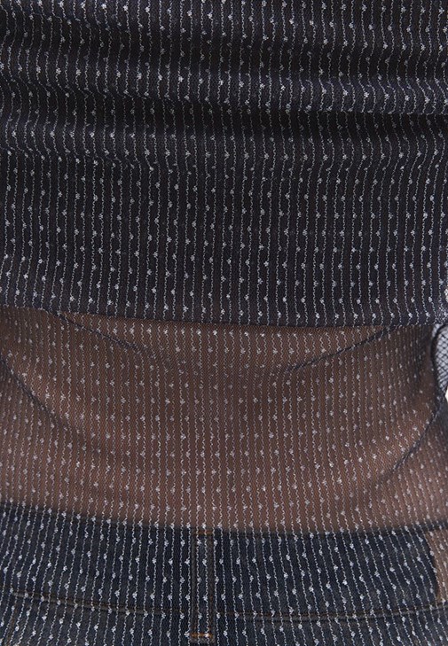 Düşük Omuz Tül Bluz ve Pantolon Kombini