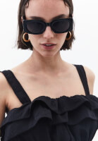 Bayan Siyah Fırfır Detaylı Uzun Elbise