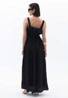 Bayan Siyah Fırfır Detaylı Uzun Elbise