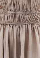 Bayan Bej Fırfır Detaylı Uzun Elbise