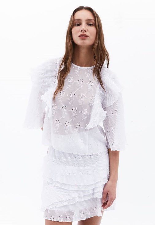 Brodeli Crop Bluz ve Brodeli Etek Kombini