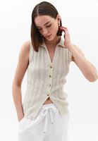 Women Cream V-Neck Knit Vest