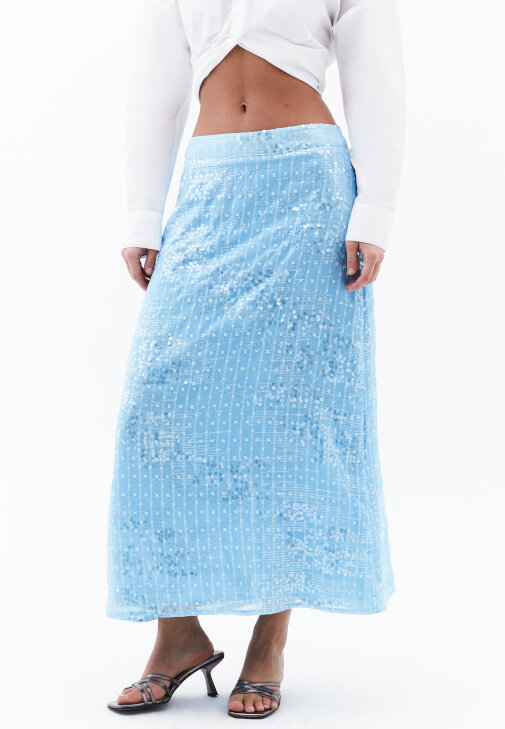 Payetli Midi Etek ve Gömlek Kombini