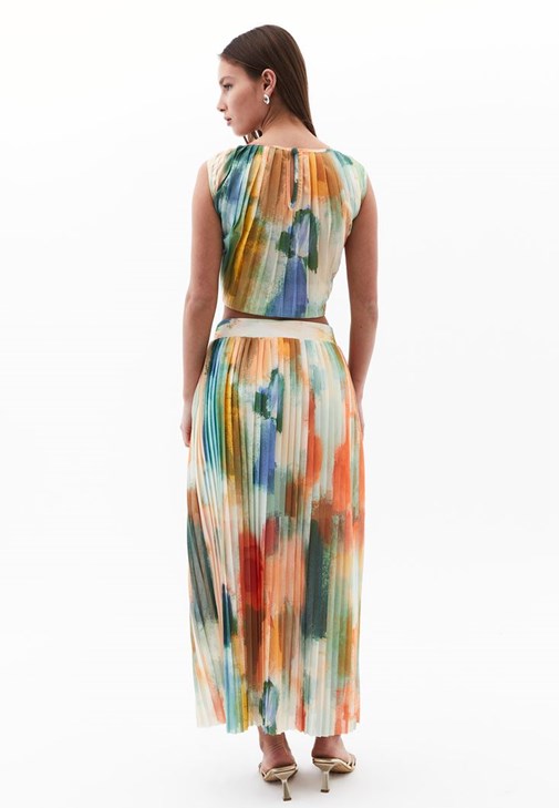 Pileli Etek ve Bluz Kombini