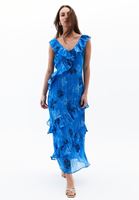 Bayan Çok Renkli Fırfır Detaylı Desenli Elbise