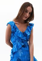 Bayan Çok Renkli Fırfır Detaylı Desenli Elbise