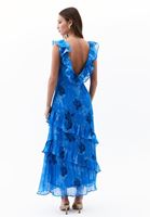 Bayan Çok Renkli Fırfır Detaylı Desenli Elbise