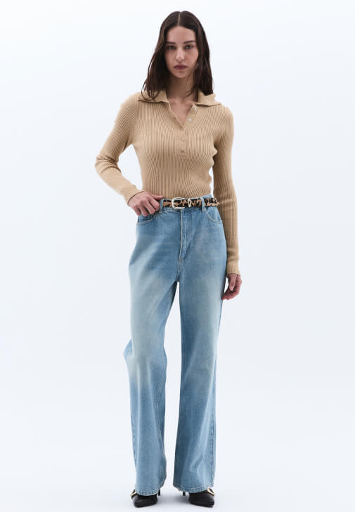  Yüksek Bel Wide-Leg Pantolon