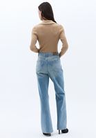 Bayan Mavi Yüksek Bel Wide-Leg Pantolon