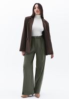 Bayan Yeşil Kemer Detaylı Straight-Fit Pantolon