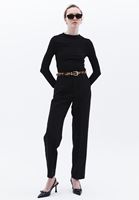Bayan Siyah Yüksek Bel Slim-Fit Pantolon