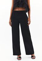 Bayan Siyah Orta Bel Straight-Fit Pantolon