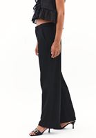 Bayan Siyah Orta Bel Straight-Fit Pantolon
