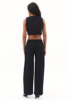 Bayan Siyah Orta Bel Straight-Fit Pantolon