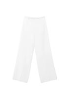 Bayan Krem Yüksek Bel Wide-Leg Pantolon