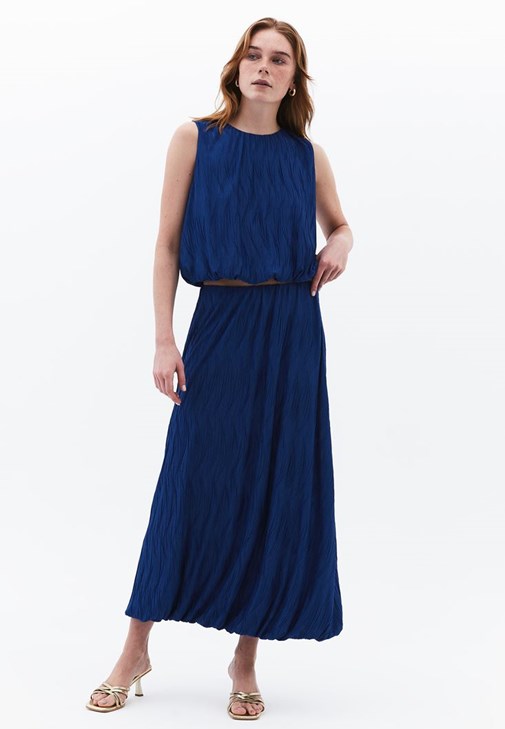 Piliseli Crop Bluz ve Balon Etek Kombini