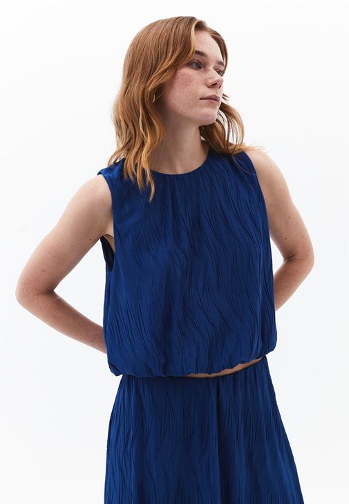 Piliseli Crop Bluz ve Balon Etek Kombini