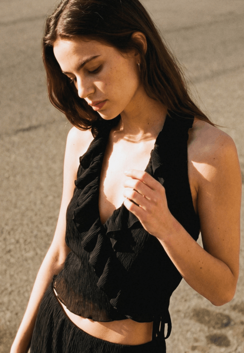 Siyah Kruvaze Yaka Bluz