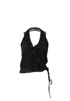 Women Black V-Neck Ruffle Detail Blouse