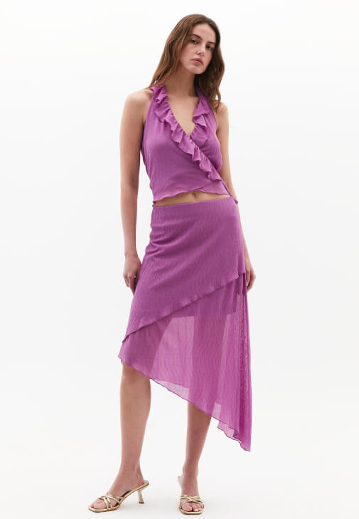 Lila Asimetrik Tül Etek