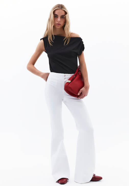 Beyaz Ultra Yüksek Bel Flare Pantolon ( TENCEL™ )