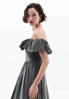 Bayan Yeşil Omuz Açık Balon Elbise