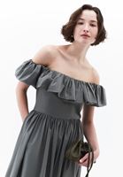 Bayan Yeşil Omuz Açık Balon Elbise