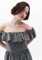 Bayan Yeşil Omuz Açık Balon Elbise