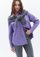 Bayan Mor Oversize Poplin Gömlek