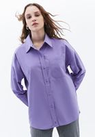 Bayan Mor Oversize Poplin Gömlek