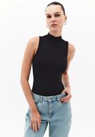 Bayan Siyah Dik Yaka Bodysuit