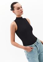 Bayan Siyah Dik Yaka Bodysuit