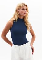Bayan Mavi Dik Yaka Bodysuit