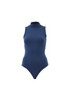 Bayan Mavi Dik Yaka Bodysuit