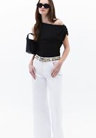 Women Black Boat Neck Blouse with Gathered Detail