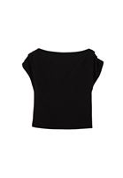 Women Black Boat Neck Blouse with Gathered Detail