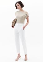 Women Beige Boat Neck Blouse with Gathered Detail