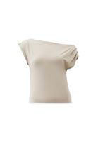 Women Beige Boat Neck Blouse with Gathered Detail
