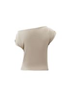 Women Beige Boat Neck Blouse with Gathered Detail