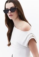Women Cream Boat Neck Blouse with Gathered Detail