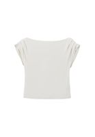 Women Cream Boat Neck Blouse with Gathered Detail