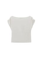 Women Cream Boat Neck Blouse with Gathered Detail