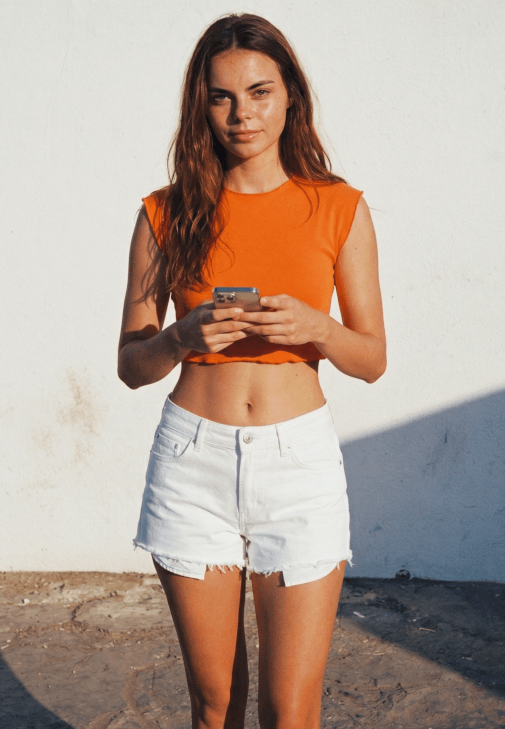 Turuncu Sıfır Yaka Crop Tişört