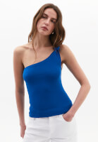 Women Blue Twisted One-Shoulder Tank